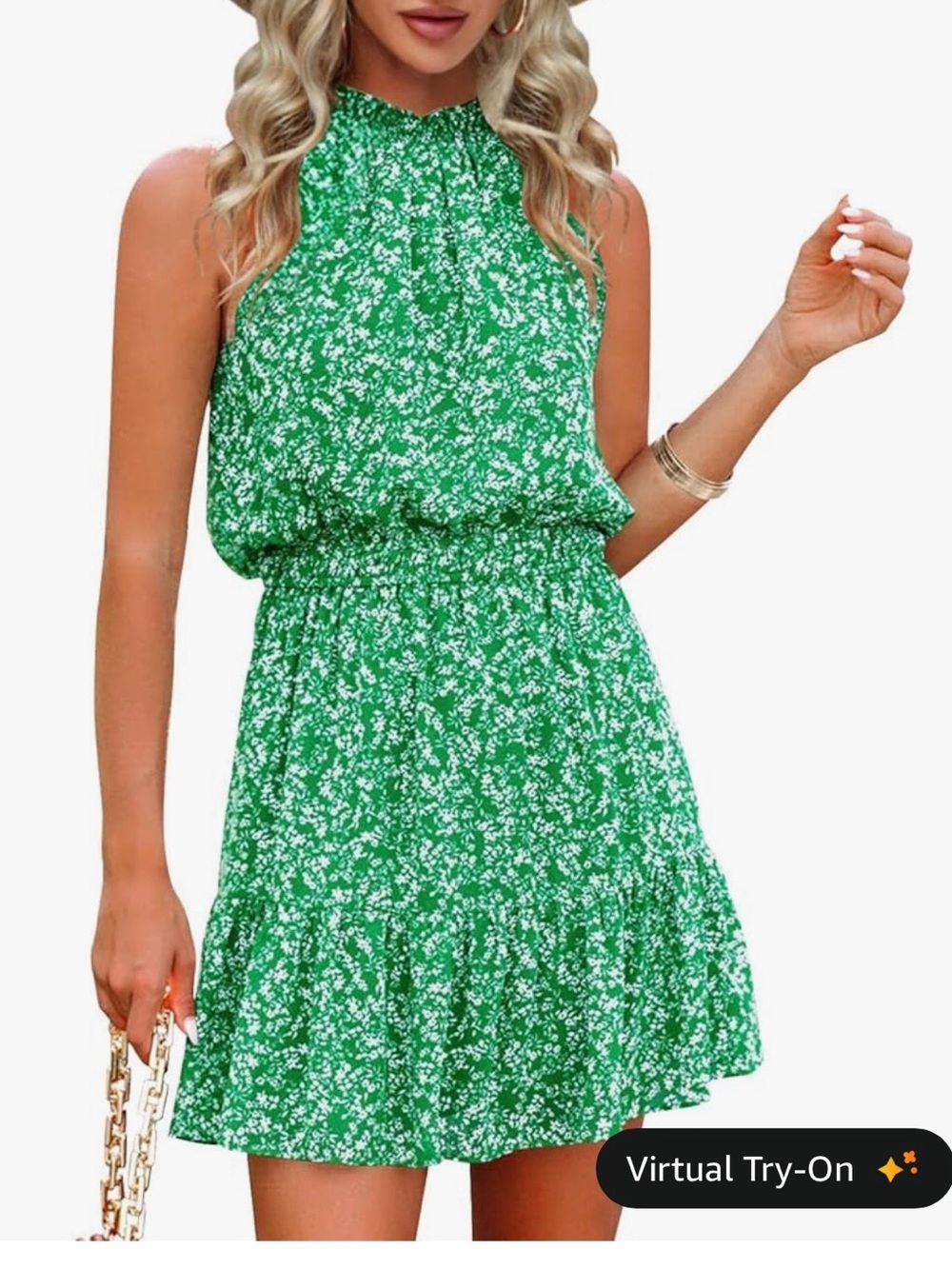 Green Floral Halter Midi Dress